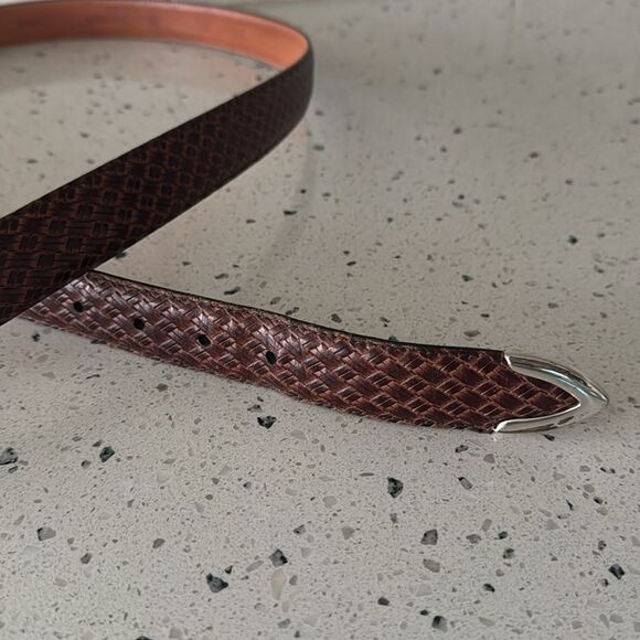 Allen Edmonds Men's Size 44 Brown/Tan Classic Genuine Leather Belt Made In USA - Picture 12 of 12